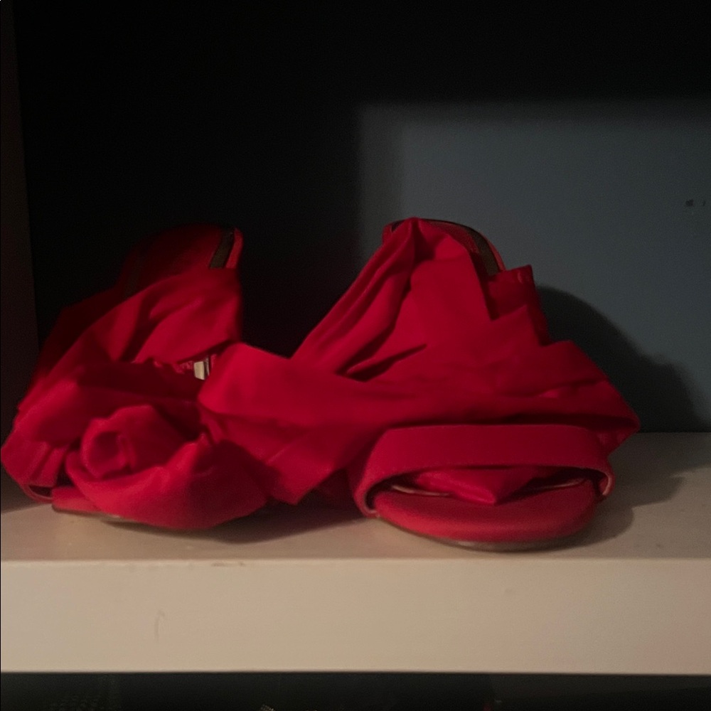 Red Knotted Satin Slide Mules